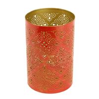 Metalen Theelichthouder Jali Rood Large - thumbnail