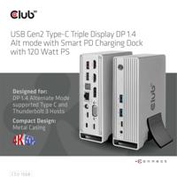 CLUB3D USB Gen2 Type-C Triple Display DP Alt mode Displaylink Dynamic PD Charging Dock met 120 Watt - thumbnail