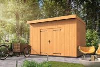Berging Enter 400x300 cm incl. dubbele deur, verticale wanden onbehandeld - Bouwpakket- Plat dak- Onbehandeld Zweeds rabat, onbehandeld Douglashout- Tuindeco - thumbnail