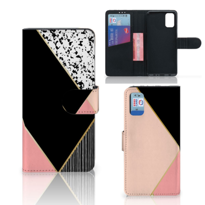 Samsung Galaxy A41 | Book Case | Zwart Roze Vormen | Portemonnee hoesje