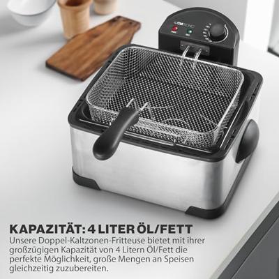 Clatronic FR 3195 Friteuse 4 l 2000 W Zwart, Roestvrijstaal