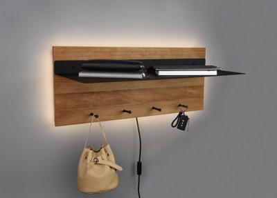 Mirrors and more Kapstok Romy LED 75 x 30 cm 4 haken en legplank Hout