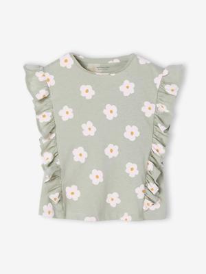 T-shirt met korte mouwen en ruches voor meisjes saliegroen