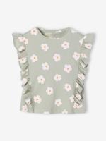 T-shirt met korte mouwen en ruches voor meisjes saliegroen - thumbnail