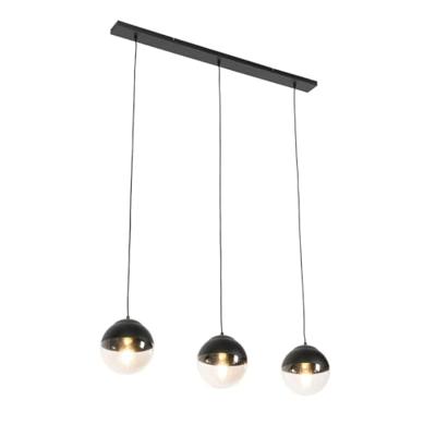 QAZQA Retro hanglamp zwart met helder glas langwerpig 3-lichts -