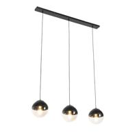 QAZQA Retro hanglamp zwart met helder glas langwerpig 3-lichts - - thumbnail
