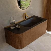 Mondiaz KURVE 105 cm Onderkast Greeploos 1 Lade Met Deuren Walnut, Wastafel Solid Surface Rechts Urban 1 Kraangat Zonder Spiegel (KRVBGS105L1L1D1KR-Wal/Urb) - thumbnail