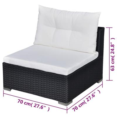 5-delige Loungeset met kussens poly rattan zwart