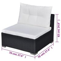 5-delige Loungeset met kussens poly rattan zwart - thumbnail
