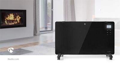 Nedis HTPL20FBK Glazen Paneel Convectorkachel Thermostaat Lcd-scherm 2 Warmtestanden Staand / Wandmontage 2000 W Zwart