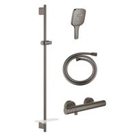 GROHE Grohtherm 1000 Smartactive Glijstangset - 90cm - met zeepschaal - thermostatische douchekraan - vierkante handdouche - gladde slang - 125cm - geborsteld hard graphite sw98744/sw98821/sw472254/sw472324/ - thumbnail