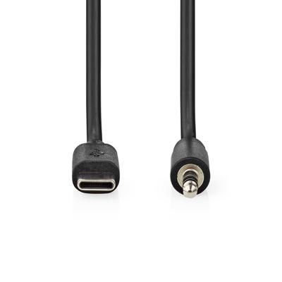 USB-C Adapter | USB 2.0 | USB-C Male | 3,5 mm Male | 1.00 m | Rond | Vernikkeld | PVC | Zwart
