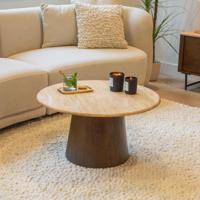 Livingfurn Ronde Salontafel 'Valentino' Mangohout en Travertin, 75cm - thumbnail
