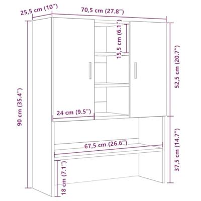 Wasmachinekast 70,5x25,5x90 cm zwart eikenkleurig Wasmachinekast 70,5x25,5x90 cm zwart eikenkleurig