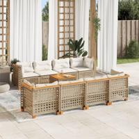 9-delige Loungeset met kussens poly rattan beige - thumbnail