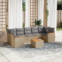8-delige Loungeset met kussens poly rattan gemengd beige - thumbnail
