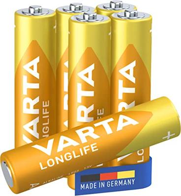 Varta Longlife AAA Micro LR03 Batterij (verpakking met 6 stuks) Alkaline Batterijen, ideaal voor afstandsbediening radio wekker en klok