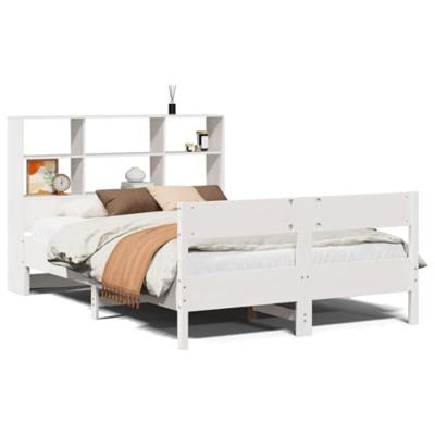 Bed met boekenkast zonder matras grenenhout wit 120x190 cm