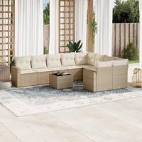 10-delige Loungeset met kussens poly rattan beige - thumbnail