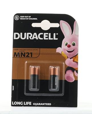 DURACELL MN21 (2 stuks) specialty alkalinebatterij 12V (A23 / 23A / V23GA / LRV08 / 8LR932) Voor Gebruik in Afstandsbedieningen, Draadloze Deurbellen en Beveiligingssystemen