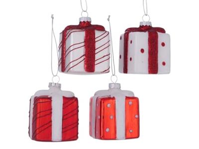 Boltze Home kersthanger kado gifties glas h9x6cm wit/rood