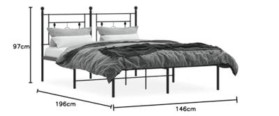 Bedframe met hoofdbord metaal zwart 140x190 cm