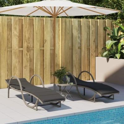 Ligbedden 2 st met tafel poly rattan lichtgrijs - thumbnail