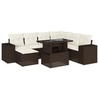 8-delige Loungeset met kussens poly rattan bruin - thumbnail