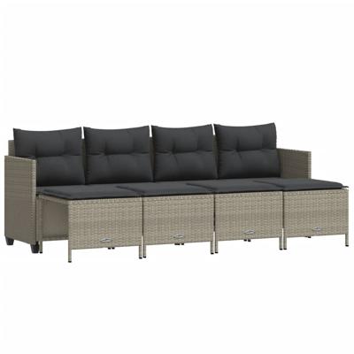 5-delige Loungeset met kussens poly rattan lichtgrijs