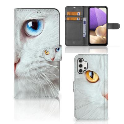 Samsung Galaxy A32 4G | Telefoonhoesje | Met pasjeshouder | Witte Kat