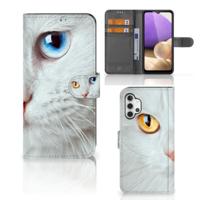 Samsung Galaxy A32 4G | Telefoonhoesje | Met pasjeshouder | Witte Kat - thumbnail