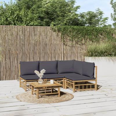5-delige Loungeset met kussens bamboe donkergrijs