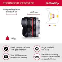 Samyang 7,5mm F/3.5 Micro 4/3 zwart - thumbnail