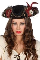 Piratenhoed luxe zwart/rood gestreept - thumbnail