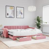 Slaapbank met onderschuifbed en lades 80x200 cm fluweel roze - thumbnail