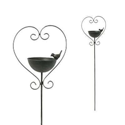 Vogelbad hartvorm op prikker H140 cm - metaal