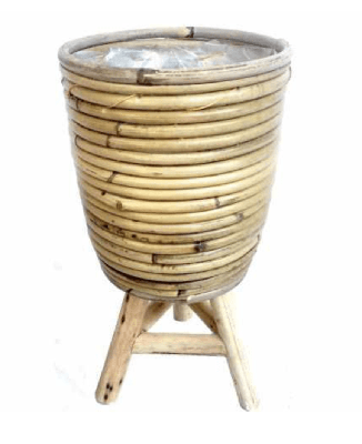 Rotan plantenmand met plastic op poten grijs 20x33cm