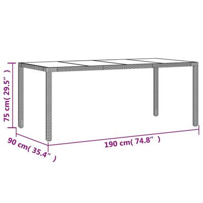 Tuintafel met glazen blad 190x90x75 cm poly rattan bruin