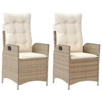 Tuinstoelen 2 st verstelbaar met kussens poly rattan beige - thumbnail