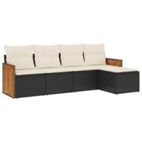 6-delige Loungeset met kussens poly rattan zwart - thumbnail