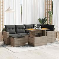 7-delige Loungeset met kussens poly rattan grijs - thumbnail