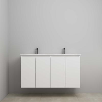 On-Line Onderkast - 120 cm - Bouwpakket - Greeploos 4 Deuren - Porseleinen Wastafel - 2 Kraangaten - Mat Wit