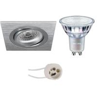 Philips LED Spot Set Vierkant GU10 - Mat Zilver - Kantelbaar - Dimbaar - Warm Wit - thumbnail