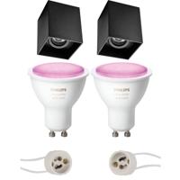 Pragmi Luxina Pro - Opbouw Vierkant - Mat Zwart - Verdiept - Kantelbaar - 90mm - Philips Hue - Opbouwspot Set GU10 - White and Color Ambiance - Bluetooth - thumbnail
