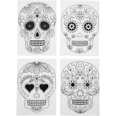 Creativ Company Vellen krimpfolie met motieven, doodskoppen, vel 10,5x14,5 cm, dikte 0,3 mm, mat transparant, 4 vel/ 1 doos
