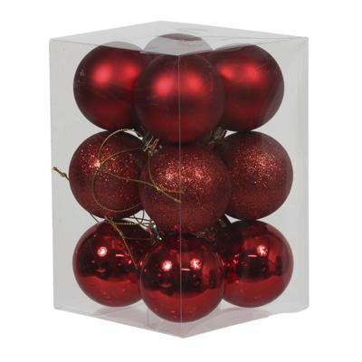 Othmar Decorations Kerstballen - 12x st - rood - D6 cm - kunststof   -