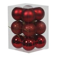 Othmar Decorations Kerstballen - 12x st - rood - D6 cm - kunststof   - - thumbnail