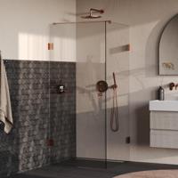 Brauer Void - Carving Douchecabine met Draaideur - Helder Glas - 80x80x200 cm - incl. Glascoating - PVD Koper Geborsteld - thumbnail