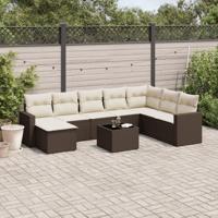 9-delige Loungeset met kussens poly rattan bruin - thumbnail