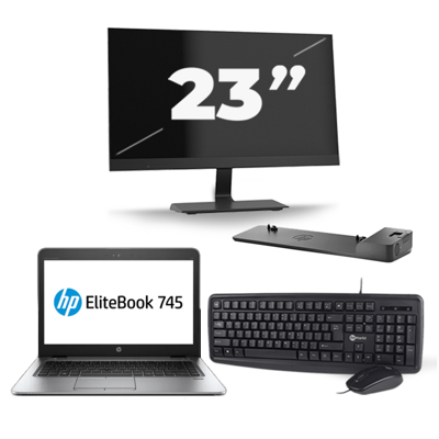 HP EliteBook 745 G4 - AMD PRO A10-8730B - 14 inch - 8GB RAM - 256GB SSD - Windows 11 + 1x 23 inch Monitor